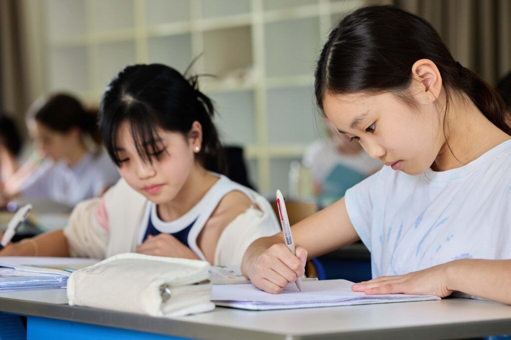 课堂练习 学生们认真书写中文作业